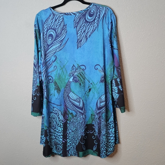Lily by Firmiana Dress Tunic Top Womens Plus 4XL Blue Peacock Vibrant Blue Bird - Picture 7 of 12